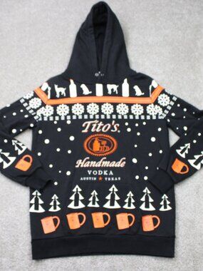Tito's Vodka Christmas Hoodie Mens Medium Black/Orange AOP Hooded Sweatshirt